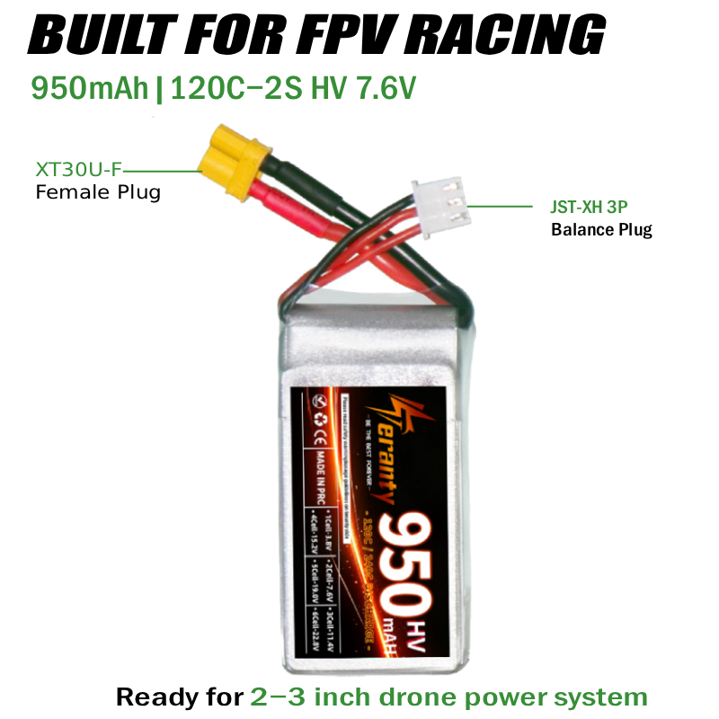 Teranty 2S HV 7.6V 950mAh 120C - Drone Racing Charger recension och pris